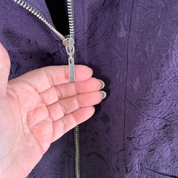 Chico's Size 2 US L Asymmetrical Zip Jacquard Jacket Eggplant Purple Lined - Picture 6 of 11